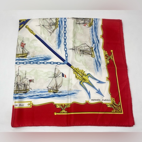 Hermes Silk Scarf La Marine En Bois Vintage Carre 90 Hugo Grygkar - Picture 8 of 16